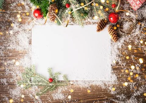 Blank notepad on a festive Christmas background. Christmas composition Stock Photos