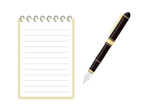 Blank notepad with horizontal lines and fountain pen. Stock Illustration