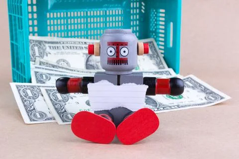 Blank notepaper with sitting robot Stock Photos