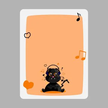 Blank notes paper with cat  listening music Illustrazione stock