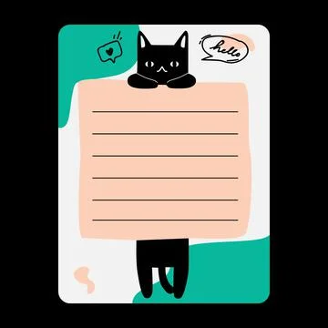 Blank notes paper with cute black cat design Stock Illustration