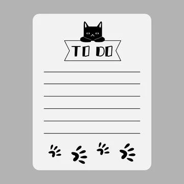 Blank notes paper with cute silhouette cat Stock Illustration