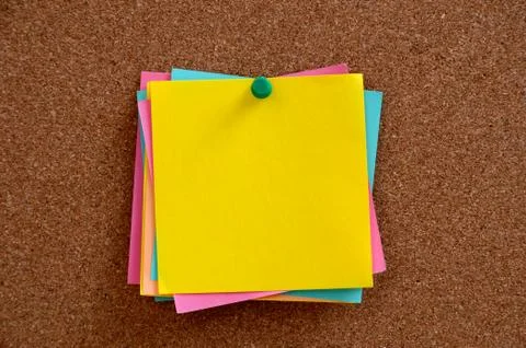 Blank notes pinned into brown corkboard Stock Photos