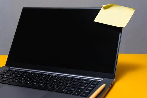 Blank Notes Writing New Messege Updates Ideas Next To Laptop. Showing Envel.. Stock Photos