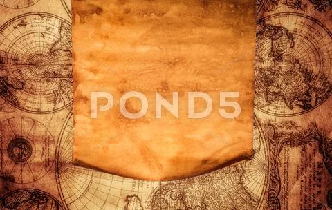 Blank old paper against the background of an ancient map Stock Photos