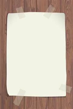 Blank old paper poster stuck with adhesive tape on Cut timber panels backgr.. Stock Illustration