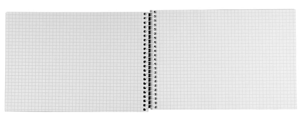 Blank open horizontal spiral notebook with graph checkered pages isolated on  Stock Photos