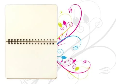 Blank open note book on floral background Stock Illustration