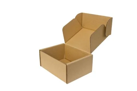 Blank open paper box isolated on white background. Stock Photos