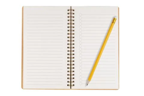 Blank open spiral notebook with to-do list checkboxes and sharp yellow pencil Stock Photos