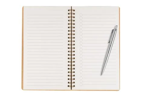 Blank open spiral notebook with to-do list checkboxes and silver ballpoint pe Stock Photos