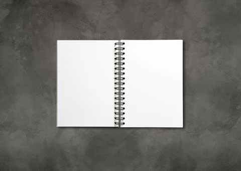 Blank open spiral notebook isolated on dark concrete background Stock Illustration