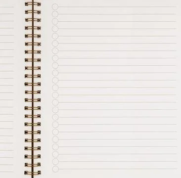 Blank open spiral notebook page close up with to-do list checkboxes. Top view 库存照片
