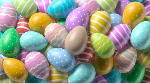 Blank orange easter egg on colorful stack mock up Illustrazione stock