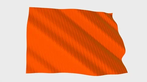 Blank orange flag waving in the wind on a grey background Видео 343215615