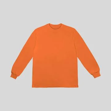 Blank orange long sleeve t shirt front and back mockup, Long sleeve flatlay.. Stock Photos