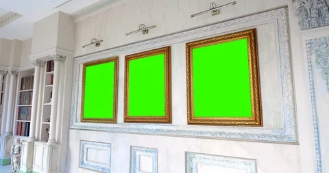 Blank Ornated Museum Art Frames Isolated Green Canvas Stock Footage 110797188