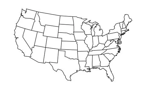 Blank outline map of United States of America Stock Illustration