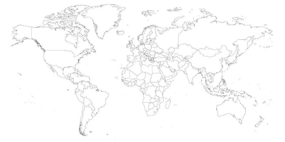 Blank outline map of World. Worksheet for geography teachers usable as Stock Illustration