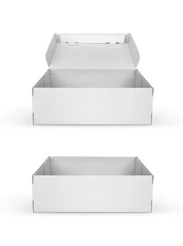 Blank packaging boxes - open mockup, isolated on white background Stock-Fotos
