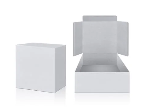 Blank packaging boxes - open mockup, isolated on white background Stock Photos