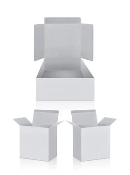 Blank packaging boxes - open mockup, isolated on white background Foto stock