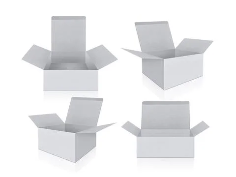 Blank packaging boxes - open mockup, isolated on white background Stock Photos