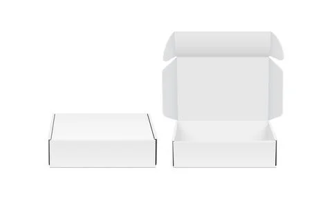 Blank Packaging Boxes, Opened, Closed, Front View Stock Illustration