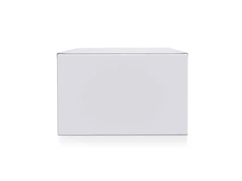 Blank packaging white cardboard box isolated on white background ready for pa Stock-Fotos