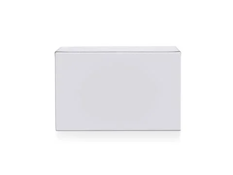 Blank packaging white cardboard box isolated on white background ready for pa Stock Photos