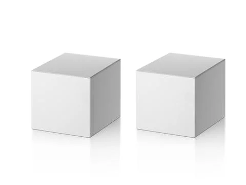 Blank packaging white cardboard box isolated on white background ready for pa Stock Photos