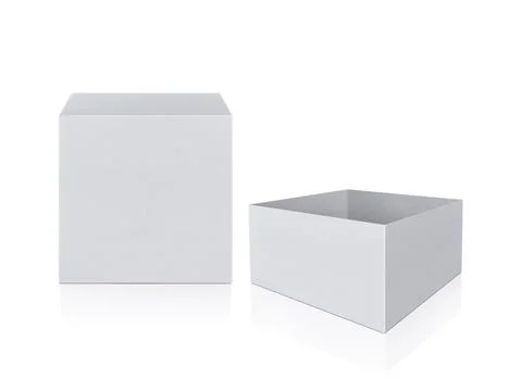 Blank packaging white cardboard box isolated on white background ready for pa Stock Photos