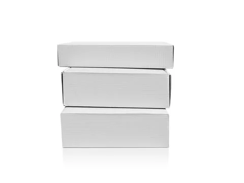 Blank packaging white cardboard box isolated on white background ready for pa Stock Photos