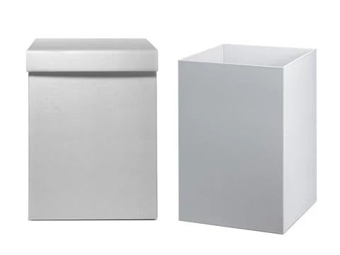 Blank packaging white cardboard box isolated on white background ready for pa Stock Photos