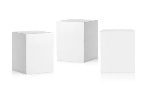 Blank packaging white cardboard box isolated on white background ready for pa Stock Photos