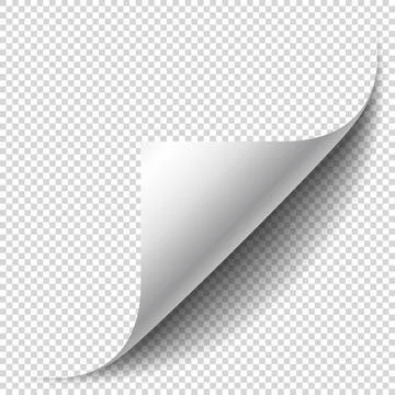 Blank page with curled corner and soft shadow. Corner of sheet of paper Stock Illustration