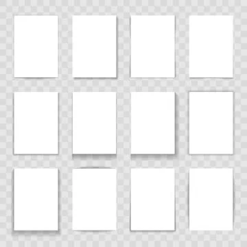 Blank paper cards with different shadows isolated. Set of transparent shadow for Stock Illustration