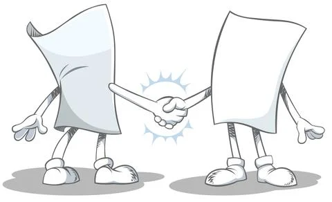 Blank paper characters shaking hands. Stock Illustration