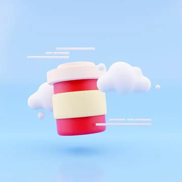 Blank paper Coffee Cup For Branding with cloud, 3d render illustration. Stock Illustration