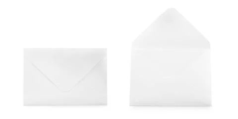 Blank paper envelopes on white background, collage. Banner design Stock Photos