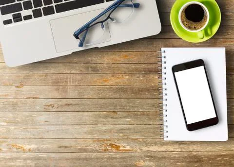 Blank paper notebook with laptop computer Stock Photos