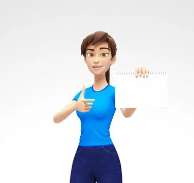 Blank Paper Notepad Mockup Held by Smiling and Happy 3D Character Stock Illustration