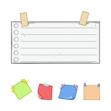 Blank paper notes and colorful taped memos set Stock Illustration
