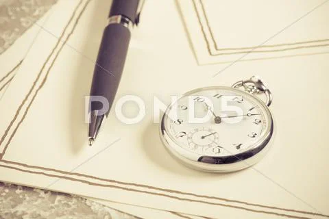 Blank Paper, Old Watch And Pen
