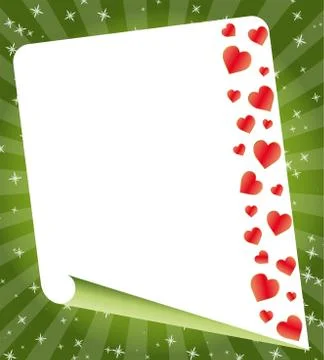 Blank paper rolled with hearts Stock Illustration
