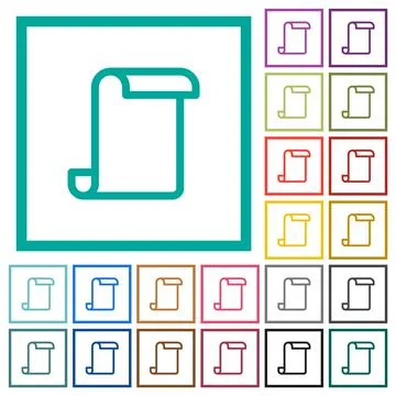 Blank paper scroll flat color icons with quadrant frames Stock Illustration