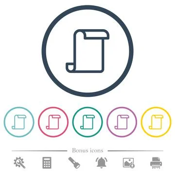 Blank paper scroll flat color icons in round outlines Stock Illustration