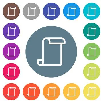 Blank paper scroll flat white icons on round color backgrounds Stockillustratie