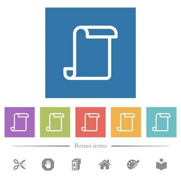 Blank paper scroll flat white icons in square backgrounds Stock Illustration