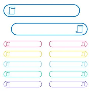 Blank paper scroll icons in rounded color ghost buttons Stock Illustration